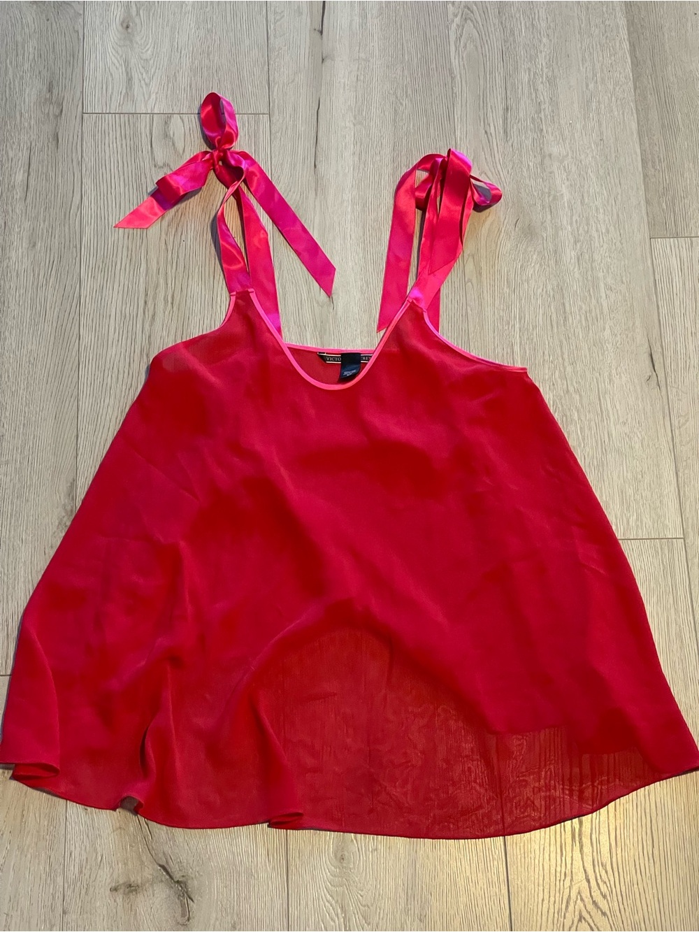 Victorias Secret VS Sheer Chiffon Bow Chemise - Hot Pink & Red